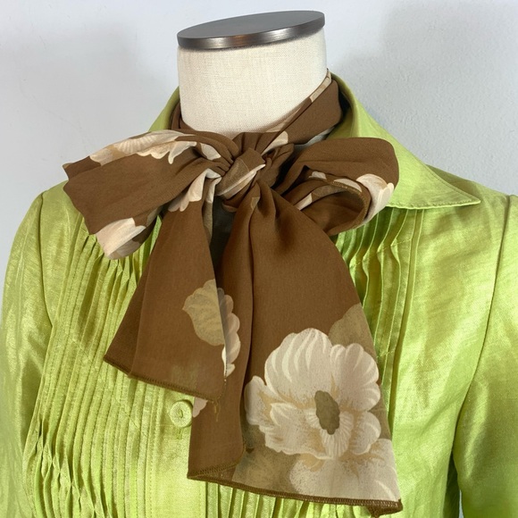 Brown Floral Rectangular Scarf White Green - Picture 7 of 7